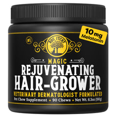 Doc Itchy dog chews front-pack showing vet-formulated hair growth support for healthier coats