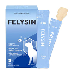 Doctor By Felysin bottle label shows feline immune support for respiratory comfort.
