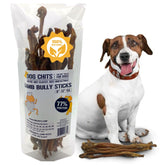 Dog Chits bully sticks lamb-pizzle 8in pack promotes long-lasting chew for dogs.