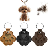 Dog fur keychain clear window displays preserved hair for a keepsake.