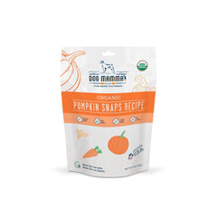 Dog Mamma's Organic Pumpkin Snaps bag, flavorful oven-baked treats for dogs.