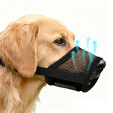 Dog Muzzle large with breathable mesh supports comfortable wear during vet visits.