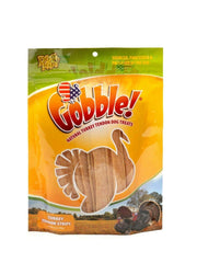 Gobble turkey tendon strips close-up, 6-inch chews ideal for medium dogs.