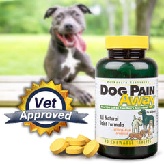 Dog Pain Away chew treats closeup demonstrate tasty joint-friendly mobility support.