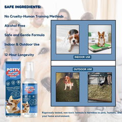 Dog Potty Training Spray travel bottle fits bags for travel potty routines.
