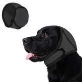 Dog Quiet Ear Cover gray hood worn to reduce noise during storms and travel