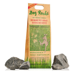 Dog Rocks 200g bottle being added to water for lawn-friendly urine management.