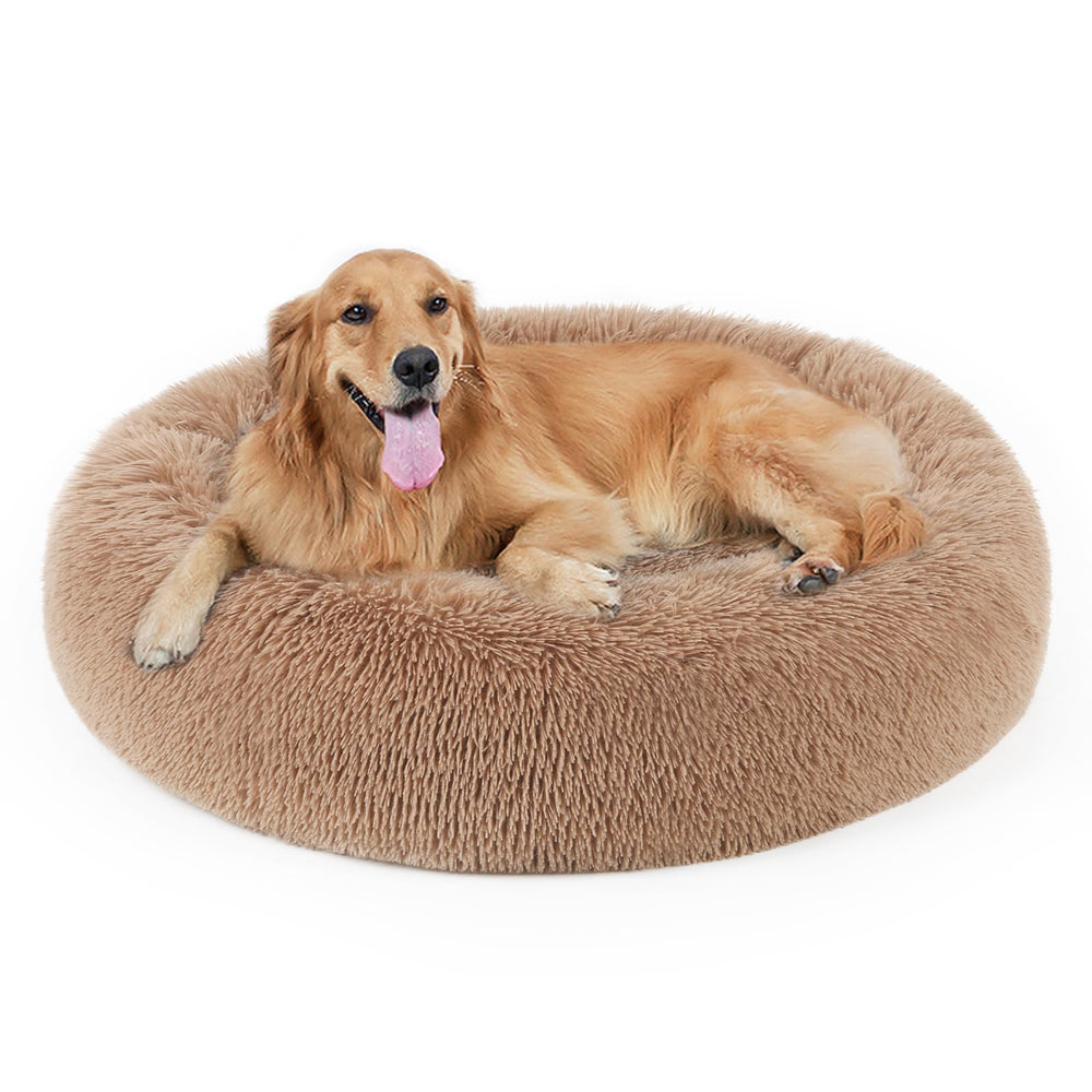 DogBaby donut bed front view with plush fur for cozy naps.