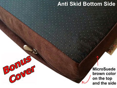 Dogbed4less denim exterior cover brown with zipper for easy removal.