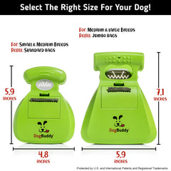 DogBuddy Pooper Scooper built-in bag attachment keeps bags ready for fast cleanup.