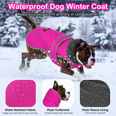 Dogcheer pink waterproof dog coat back view with reflective safety