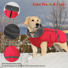 Dogcheer warm dog coat back view highlighting reflective strips for safer night walks.