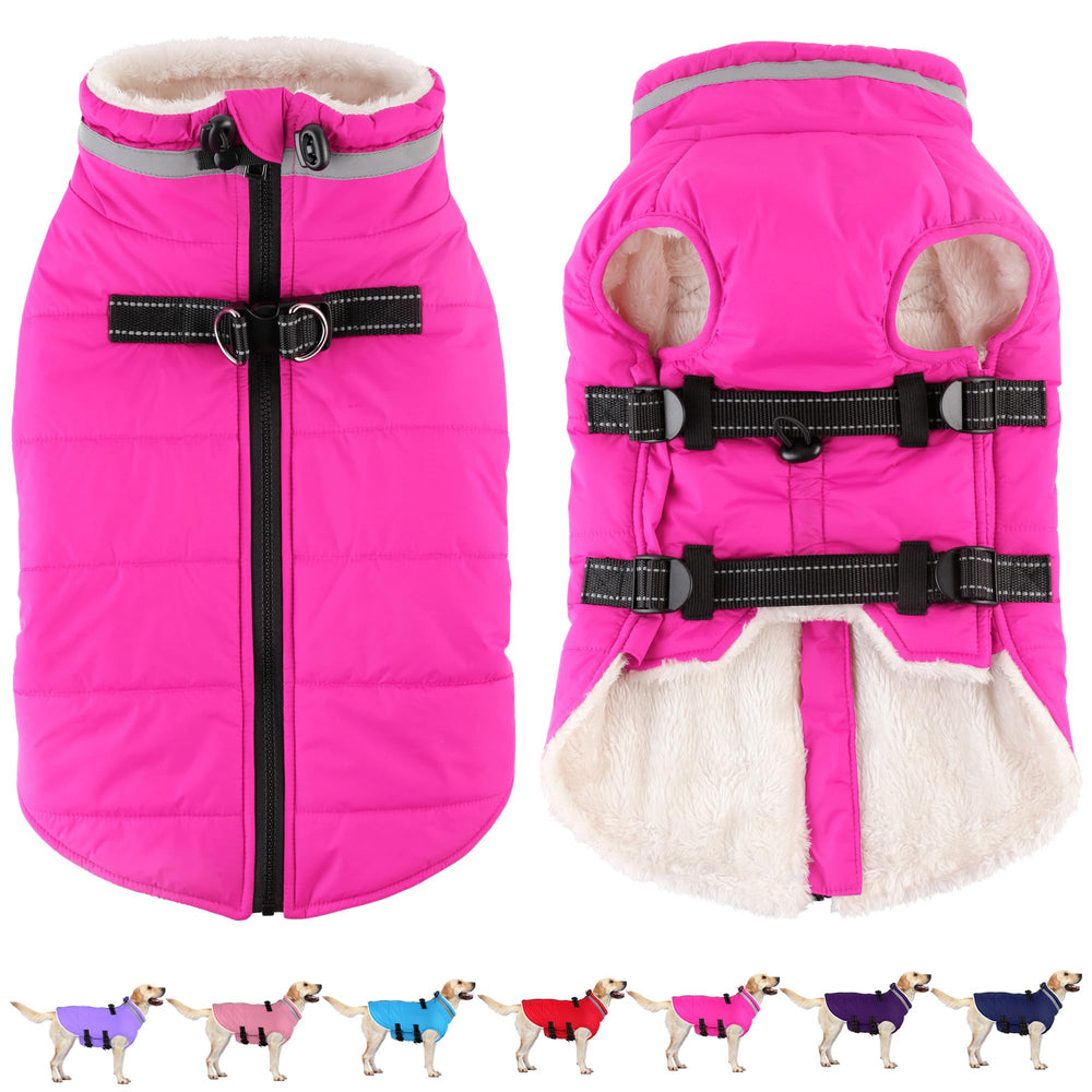 Dogcheer waterproof dog jacket pink back view demonstrates weather protection.