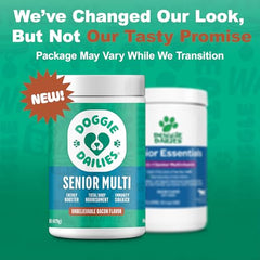 Doggie Dailies Senior Essentials Soft Chews closeup showing bacon flavor that dogs love