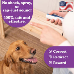 Doggie Don’t handheld training device on a walk deters reactive barking