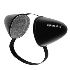 Doggie Hush headphones on a dog head offering protective ear coverage during fireworks
