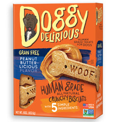Doggy Delirious Crunchy Dog Treats pack for all breeds, ideal daily rewards.