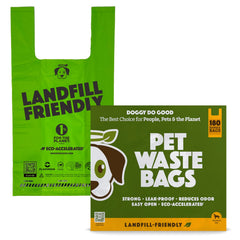 Doggy Do Good landfill-friendly poop bags packaging for quick grab-and-go cleanup