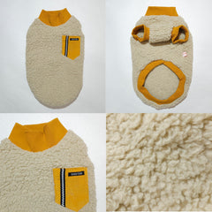 doggystar warm fleece coat mustard pocket closeup highlights color detail