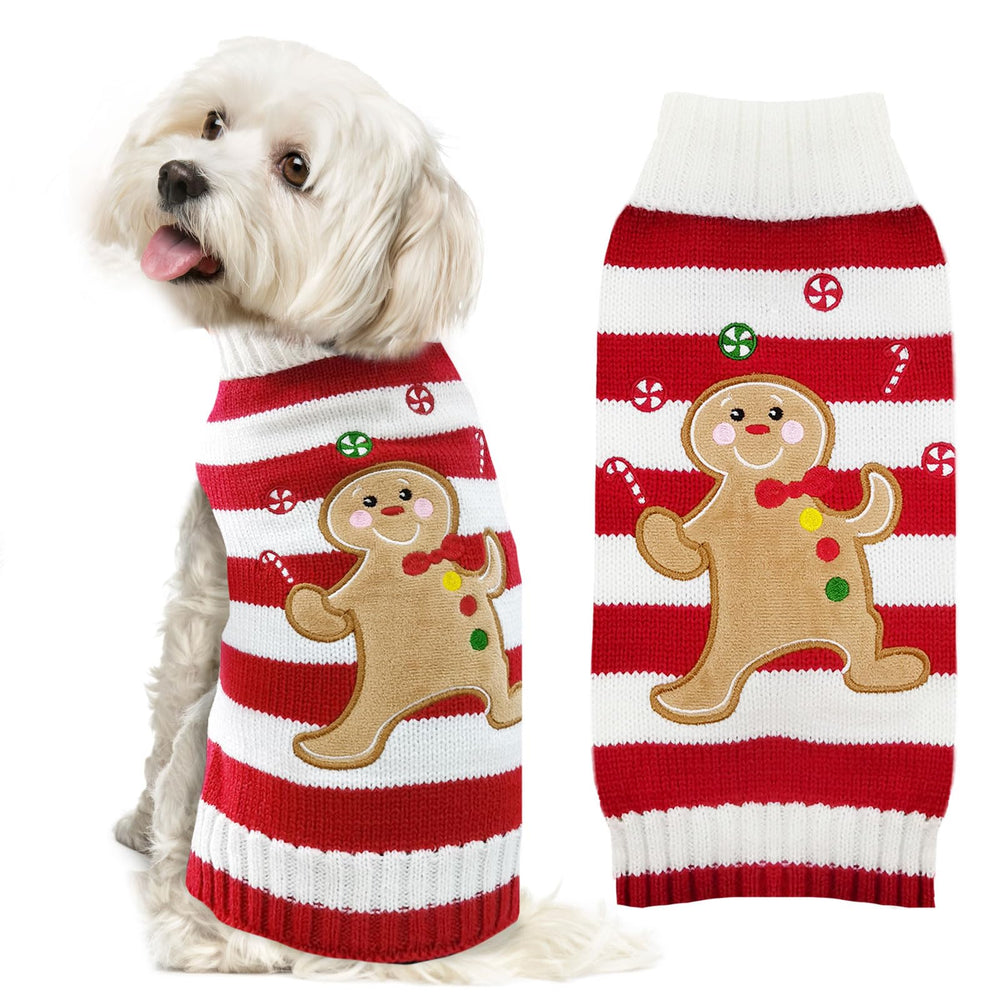 DOGGYZSTYLE red gingerbread man sweater for festive Christmas photos and cozy warmth