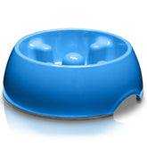 Dogit dog bowl slow feeder blue close view with anti-gulping design