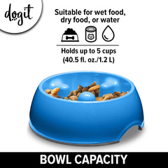 Dogit slow feeder bowl blue large kibble demo illustrating slow eating benefits.