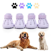 DOGOYS dog shoes with purple straps, adjustable fit and reflective features for night safety.
