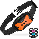 DogRook rechargeable dog bark collar in-use for gentle indoor and outdoor training.