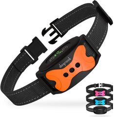 DogRook rechargeable dog bark collar in-use for gentle indoor and outdoor training.