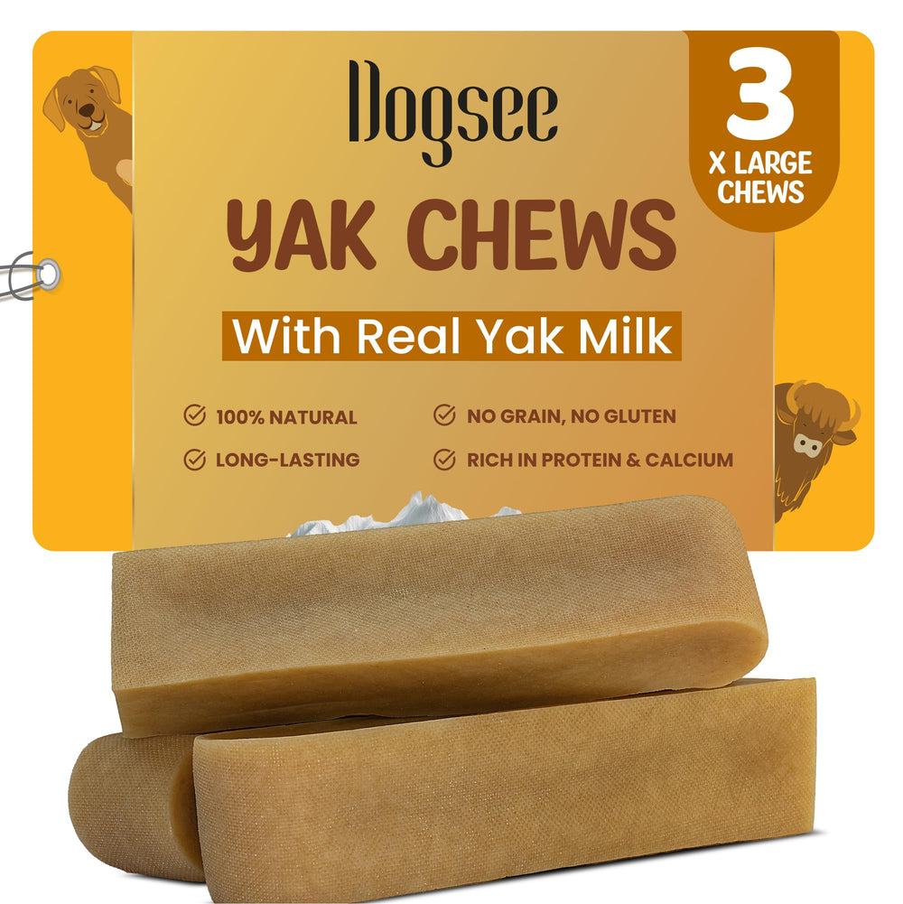 Dogsee Original Himalayan Yak Chews packaging shows natural ingredients and no additives