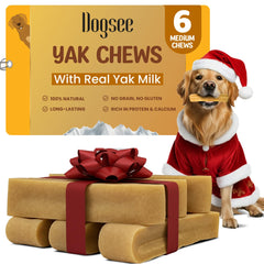 Dogsee Original Yak Chews 1lb packaging shows natural, long-lasting treat for medium dogs
