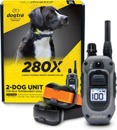 Dogtra 280X two-dog system remote: clear training control for two dogs during sessions.
