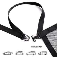 DOGUAL car barrier buckle-installation shows quick, tool-free mounting under headrests.