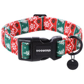 DogWong Christmas collar red-green stripe side view for daily wear