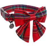 DOGWONG Christmas collar with Sailor Bow in red plaid highlights festive style and comfortable fit.