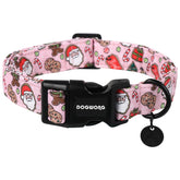 DOGWONG Christmas cotton dog collar with pink Santa buckle, comfortable daily wear.