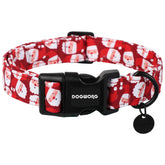 DOGWONG Christmas Cotton Dog Collar in red front view offers breathable comfort