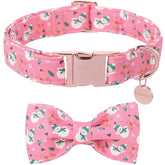 DOGWONG Christmas dog collar bow pink snowman print; festive look for holiday photos.
