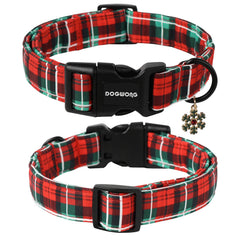 DOGWONG Christmas plaid collar buckle detail highlights durable plastic buckle and easy adjustment