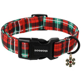 DOGWONG Christmas plaid collar closeup shows soft cotton fabric ideal for festive holiday photos