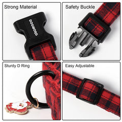 DogWong adjustable plaid collar demonstrates secure fit for medium to large dogs.