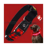 DOGWONG LED Dog Collar red plaid closeup with bright visibility for night walks
