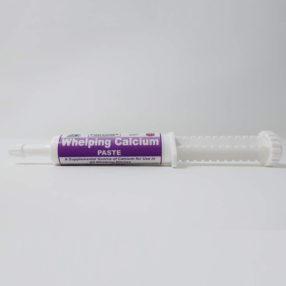 Dogzymes Canine Whelping Calcium Paste packet close, easy dosing for breeding bitches
