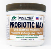 Dogzymes Probiotic Max bottle front supports gut health and digestion