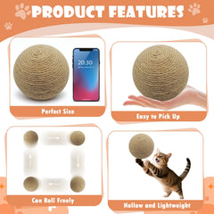 Dojomadf sisal cat ball toy claw-health focus shows self sharpening fibers for healthy claws