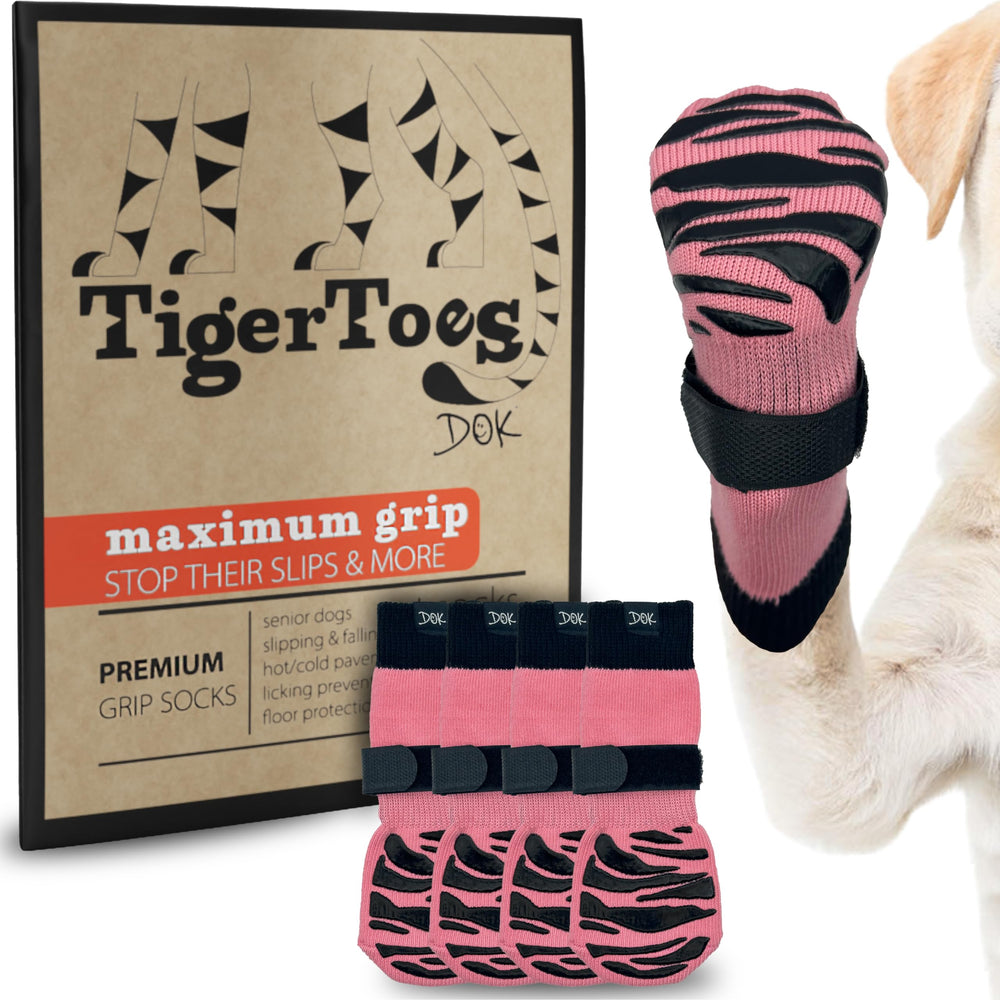 DOK TigerToes large pink front view demonstrates slip-resistant traction for slippery floors.