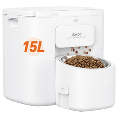 Dokoo 15L automatic dog feeder front view highlights large capacity for big breeds