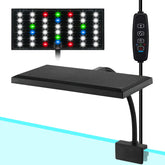 DOMICA clip-on aquarium light close-up shows adjustable brightness and full-spectrum LEDs.