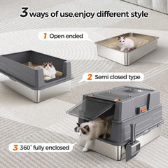 Donlinno XXXL stainless litter box anti-leak overlap reduces floor dampness