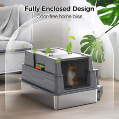 Donlinno XXXL stainless litter box fully enclosed mode emphasizes odor control and privacy